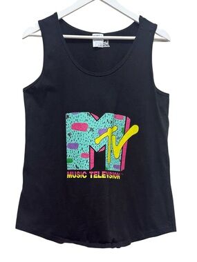 MTV Women’s XL Tank Top Black Retro Rock Band Logo Shirt Music Television 80s